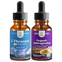 Bundle of High Absorption L-Theanine Liquid Drops - Nootropic Focus Supplement and Organic Ashwagandha Liquid Drops - Vegan Liquid Ashwagandha Root Extract for Energy Stress and Mood Support