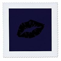 3dRose Beautiful Black Lipstick Kiss Isolated Gothic Romance - Quilt Squares (qs_356863_2)