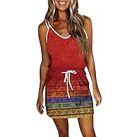 Boho Dresses for Women 2024 Beach Cotton Summer Printed Loose Sleeveless Pocket V-Neck Dress