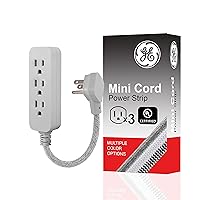 GE 3-Outlet Power Strip Extension Cord with Multiple Outlets 6 Inch Braided Short Cord Extension Cord Grounded Flat Plug Extension Cord UL Listed 2 Pack Gray 53199