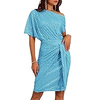 GRACE KARIN Women's Sequin Sparkly Glitter Party Club Dress One Shoulder Ruched Cocktail Bodycon Dress