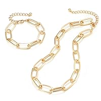 LANE WOODS Gold Chain Necklace and Bracelet for Women Dainty Chunky Chain Link Paperclip Jewelry Set