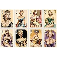 Queen Pin Up Playing Cards Deck. Vintage pin up Girls Cards, Standart Playing Cards Deck. Poker and Bringe Cards