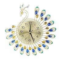 plplaaoo Iron Modern Wall Clock, Large 3D Retro Peacock Shape Crystal Wall Watch, Non Ticking Silent Clock, Gold Decoration Wall Clock for Living Room Bedroom Kitchen Decor, Iron Modern Wall Clock