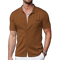 COOFANDY Men's Short Sleeve Knit Shirts Button Down Vintage Polo Casual Beach Shirt