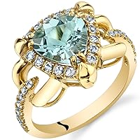 PEORA Aquamarine Homage Ring for Women 14K Yellow Gold with White Topaz, Genuine Gemstone Birthstone, 1.50 Carats Trillion Cut 8mm, Sizes 5 to 9