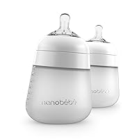 Nanobebe Flexy Silicone Baby Bottles, Anti-Colic, Natural Feel, Non-Collapsing Nipple, Non-Tip Stable Base, Easy to Clean - 2-Pack, White, 9 oz