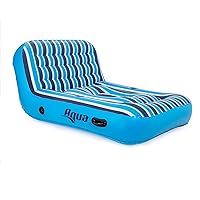Aqua Ultra-Comfort Floating Pool Chair & Lake Raft with Pillow – 2-Person Heavy Duty Pool Float, Lake Floating Chair – Navy/White Stripe