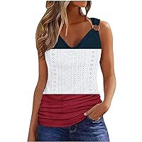 Womens Cowl Neck Eyelet Embroidery Tank Tops O Rings Shoulder Tunic Feather Printed Sleeveless Summer Casual Blouses
