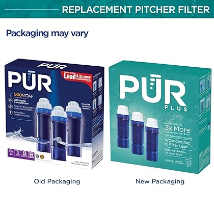 PUR PLUS Water Pitcher Replacement Filter with Lead Reduction (3 Pack), Blue – Compatible with all PUR Pitcher and Dispenser Filtration Systems