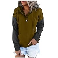 Fashion Hoodies，Casual Long Sleeve Hoodies Women Slim Sweatshirt Button Down Colorblock Sportwear 2023 Tops For Teen