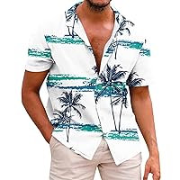 Funky Hawaiian Shirt for Men Tropical Summer Beach Casual Short Sleeve Button Down Shirts Palm Tree Printed Wrinkle Free Tops