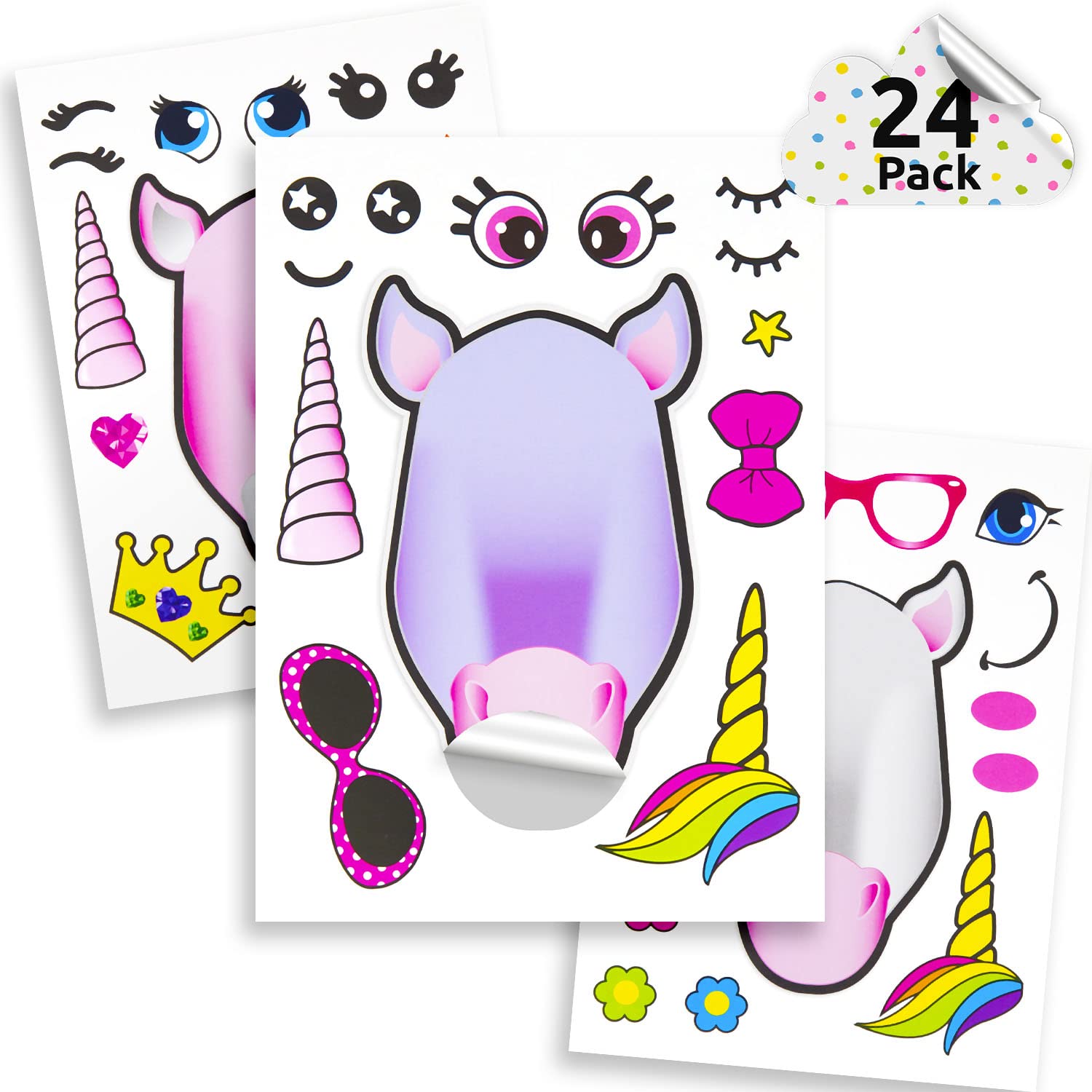 24 Make A Unicorn Stickers for Kids - Great Unicorn Theme Birthday Party Favors - Fun Craft Project for Children 3+ - Let Your Kids Get Creative & Design Their Favorite Unicorn Stickers