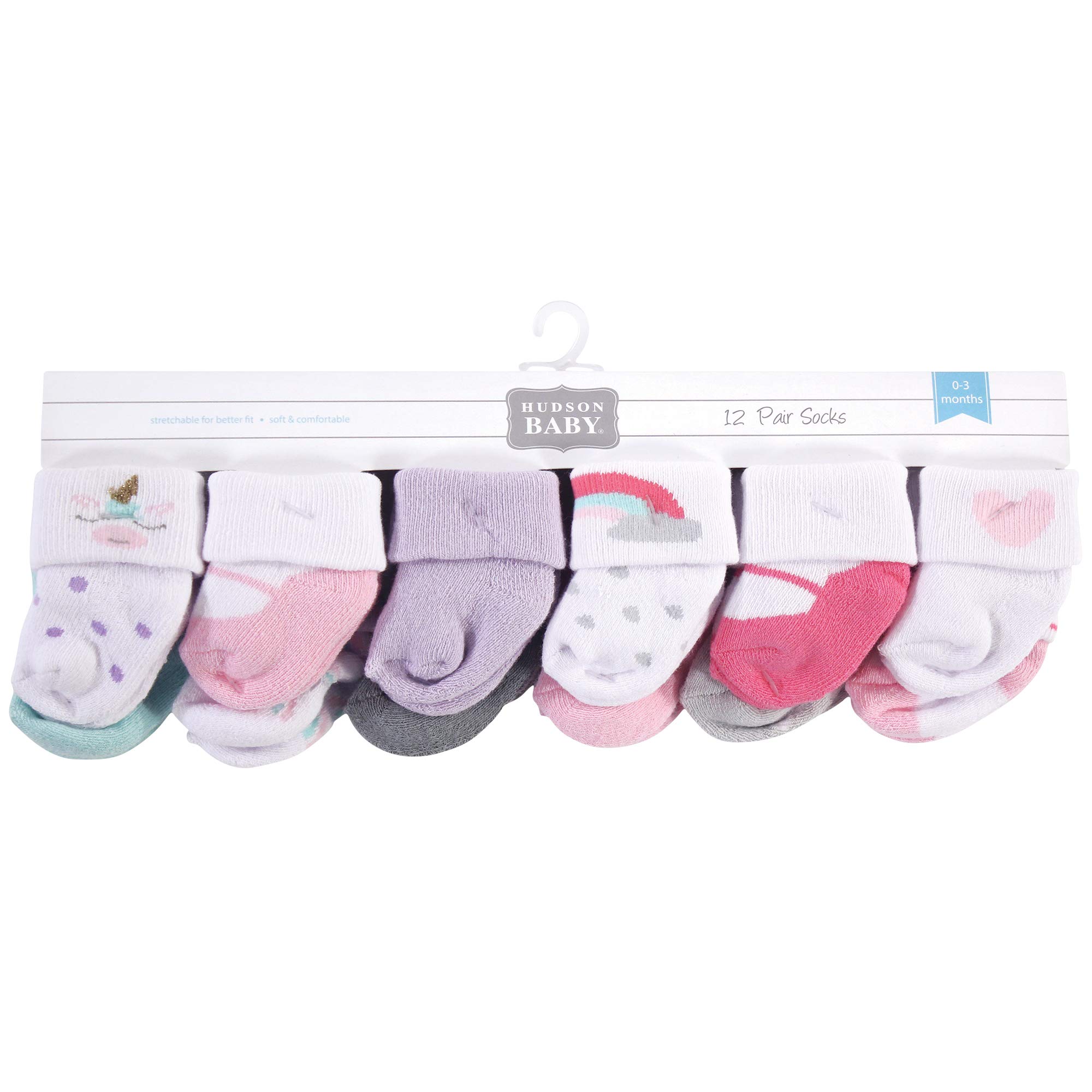 Hudson Baby Unisex Baby Cotton Rich Newborn and Terry Socks Unicorn, 0-3 Months