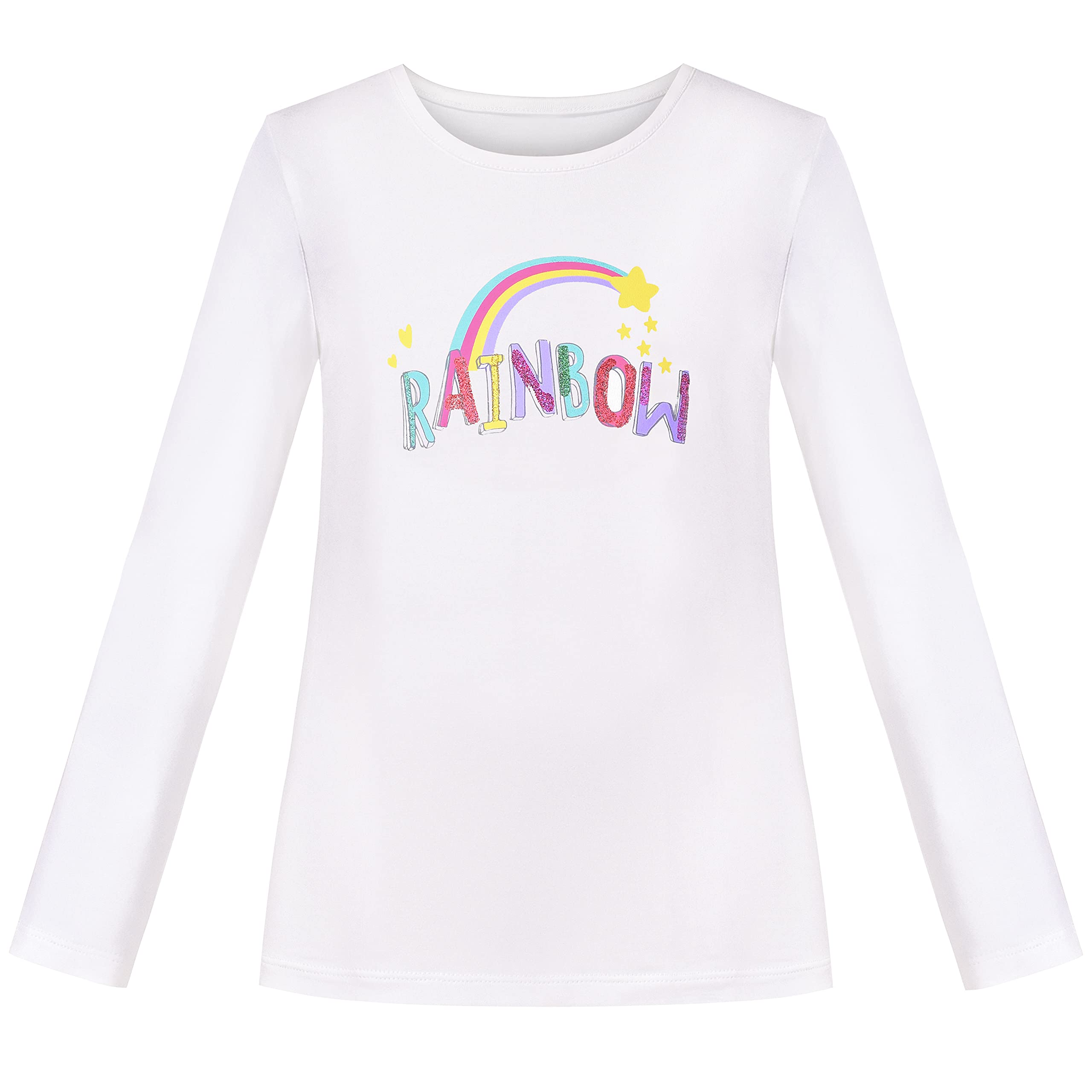 Sunny Fashion Girls White Long Sleeve T-Shirt Top Rainbow Sequins Skirt 2PCS Sets
