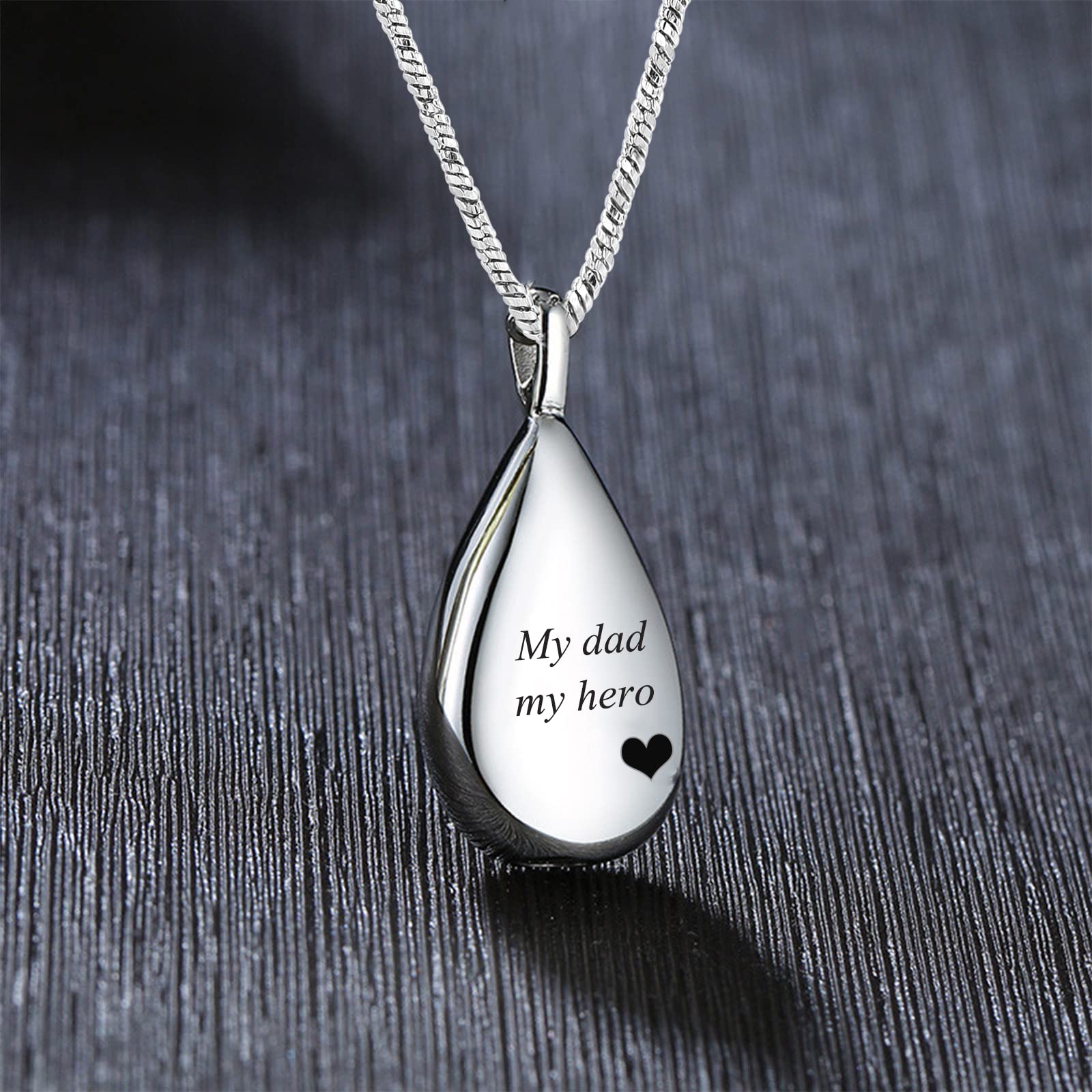 Yinplsmemory Carved Teardrop Keepsake Ashes Necklace Urn Pendant Cremation Memorial Jewelry-Always in my heart