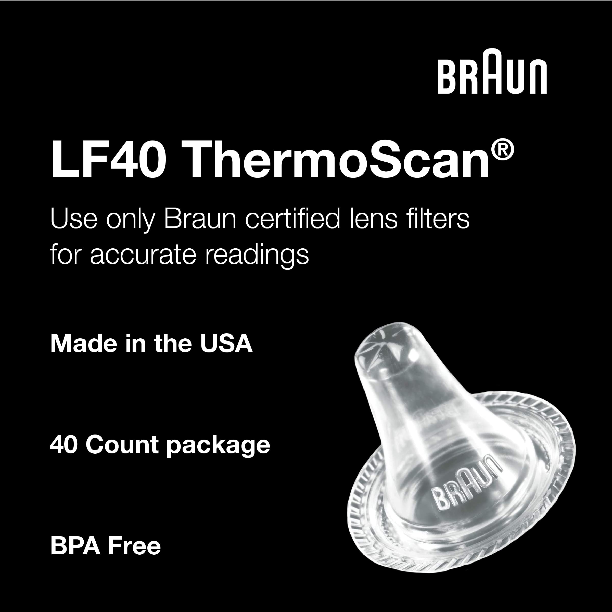 Braun ThermoScan Lens Filters for Ear Thermometer, Disposable Covers LF40US01 (40 Count)