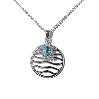 Sterling Silver Blue Swarovski Ocean Wave Turtle Pendant Necklace, 18