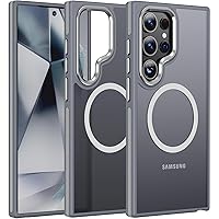 JAME for Samsung Galaxy S24 Ultra Case, [Compatible with Magsafe] [Military Grade Protection] [Anty-Slip Grip] Gorgeous Protective Camera Bezel Galaxy S24 Ultra Magnetic Translucent Matte Case, Grey