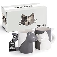 MIAMIO - Kissing Cat Mugs Set/Coffee Cups, Cat Lover Gifts for Men/Women