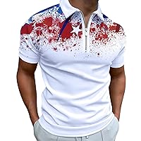 Medium Tee Shirt Shirt for Men 4 of July Muscle Turn Down Shirts Slim Fit Short Sleeve 3D Print Zipper Zipper