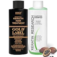 GOLD LABEL Keratin Hair Straightening Blowout Treatment All Hair Types complex Colors & condition Long Lasting Eliminate Frizz & Repairs Damaged Dry Coarse Thick Wavy hair (4oz kit Gold Label)
