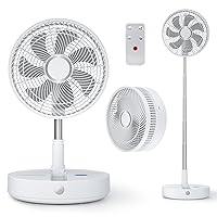 Primevolve 12 inch Oscillating Fan with Remote, Battery Operated Fan Adjustable Height, USB Rechargeable- 9 Speeds, 9H Timer Setting for Bedroom Home Office Outdoor Camping Tent Travel, White