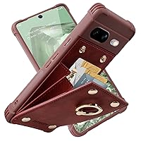 Google Pixel 8 5G Wallet Case with Credit Card Holder,Leather Shockproof Protective Phone Cover Supports 360°Rotation Ring Stand and RFID Blocking for Pixel 8 5G 6.17 inch,Burgundy