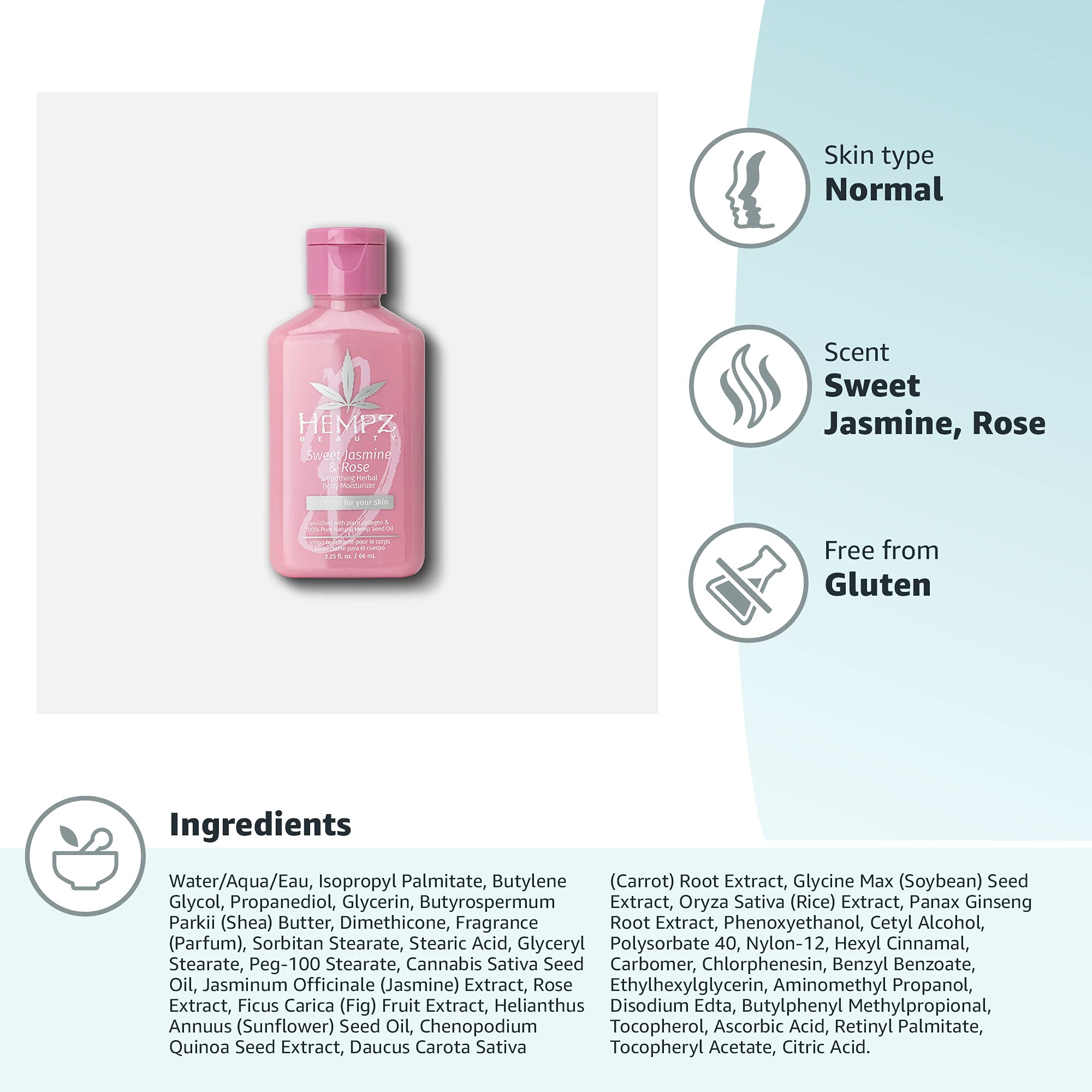 Hempz Mini Collagen-Infused Jasmine & Rose Body Moisturizer, 1 oz - Paraben-Free, Vegan, Cruelty-Free
