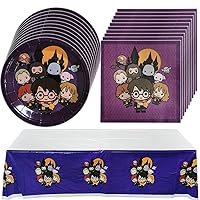Magical Harry Party Supplies, 20 Plates, 20 Napkins and 1 Tablecloth, Wizard Potter Themed Birthday Party Decoration