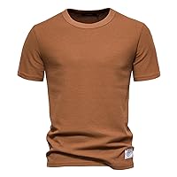 Mens Shirts Short Sleeve Waffle Knit Crewneck Casual Tees Slim Fit Basic T-Shirt Cuban Beach 2024 Summer Pullover Tops