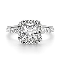 Riya Gems 3.50 CT Cushion Diamond Moissanite Engagement Ring Wedding Ring Eternity Band Vintage Solitaire Halo Hidden Prong Setting Silver Jewelry Anniversary Promise Ring Gift
