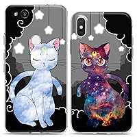 Matching Couple Cases Compatible for Google Pixel 8 Pro 7a 7 Pro 6 Pro 6a 6 5a 5 XL 4a 5G 4 XL 4a Luna Cats Clear Gift Silicone Pairs Cover Kawaii Moon Best Friends Cute Anime Galaxy Anniversary