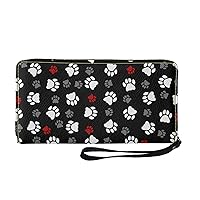 Cute Dog Paws Print Wallets for Women PU Leather Cell Phone Credit Card Holder Zipper Clutch Purse with Wristlet for Girls