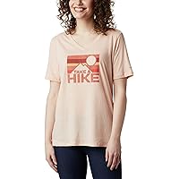 Columbia Women's Plus-Size Mount Rose Relaxed Tee, Peach Cloud Heather/Linear Hike, 1X
