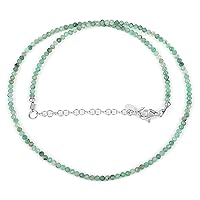 Natural Emerald Round Beads Necklace With 925 Sterling Silver Chain, Faceted Gemstone Handmade Jewelry Gift for Women, Girls, Birthday, Anniversary.