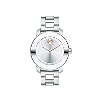 Movado Women's BOLD Iconic Metal Watch with a Flat Dot Sunray Dial, Silver/Pink/Gold (Model 3600084)