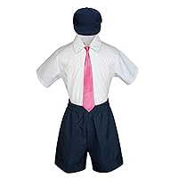 Baby Toddler Boy Kid Wedding Party Suit Navy Shorts Shirt Hat Necktie Set Sm-4T