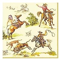 Ideal Home Range 20 Count Boston International 3-Ply Paper Cocktail Napkins, Cream Wild West, 5 x 5 inches