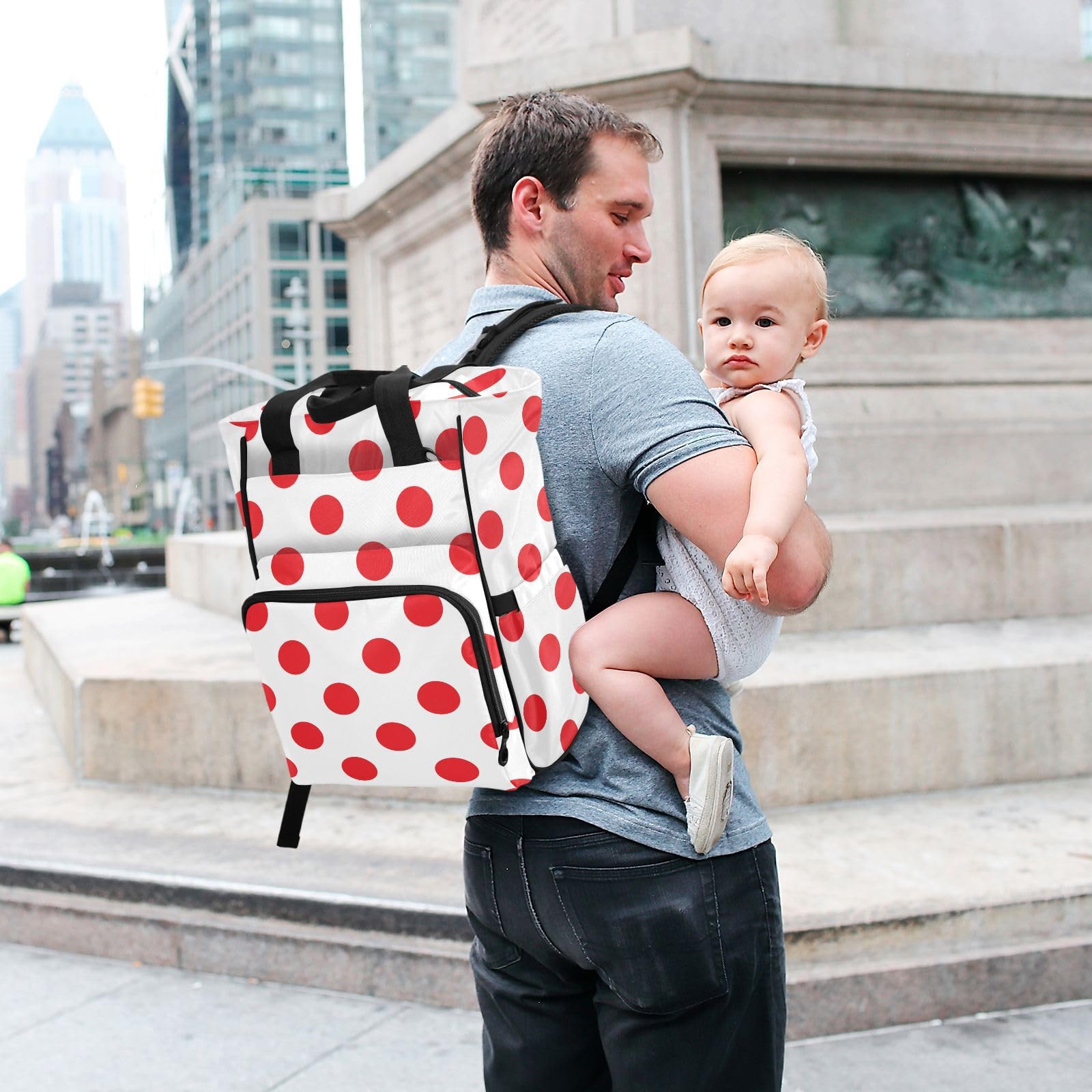innewgogo Polka Dot Red White Diaper Bag Backpack for Dad Mom Large Capacity Baby Changing Totes with Three Pockets Multifunction Maternity Travel Bag for Playing Shopping Picnicking
