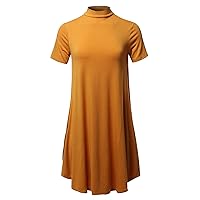 Women's Solid Mock Neck Short Sleeve & Sleeveless Tunic Dress