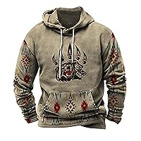 Mens Western Aztec Sweatshirts Hoodies Ethnic Vintage Graphic Pullover Casual Drawstring Long Sleeve Hooded Sweatshirts