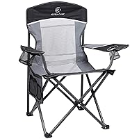 ALPHA CAMP Oversized Mesh Back Camping Folding Chair Heavy Duty Support 350 LBS Collapsible Steel Frame Quad Chair Padded Arm Chair with Cup Holder Portable for Outdoor