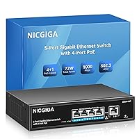 4 Port Gigabit PoE Switch Unmanaged with 4 Port IEEE802.3af/at PoE+@72W, 1 x 1000Mbps Uplink, NICGIGA 5 Port Network Power Over Ethernet Switch, VLAN Mode, Desktop/Wall-Mount.