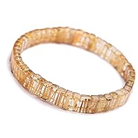 Genuine Natural Gold Rutilated Quartz Titanium Crystal Bead Stretch Gemstone Bangle Bracelet