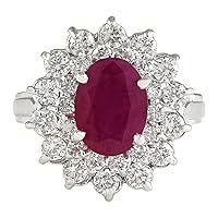 3.11 Carat Natural Red Ruby and Diamond (F-G Color, VS1-VS2 Clarity) 14K White Gold Engagement Ring for Women Exclusively Handcrafted in USA