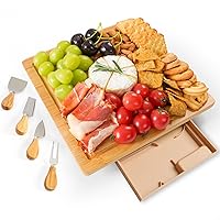 Charcuterie Board Set with Slide-Out Drawer - Small Bamboo Cheese Board for Housewarming, Wedding, Bridal Shower Gifts