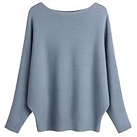 FULIER Women Girl's Boat Neck Batwing Sleeves Dolman Knitted Sweaters and Pullovers Tops One Size