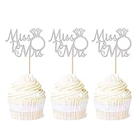 Ercadio Silver Miss to Mrs Cupcake Toppers Glitter Ring Cupcake Picks Bridal Shower Anniversary Wedding Engagement Party Cake Decoration Supplies 24 PCS