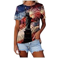 Deals of The Day Short Sleeve Patriotic Shirts for Women American Flag Novelty Tees 4th of July Outfits USA Red White Blue Graphic Tshirt